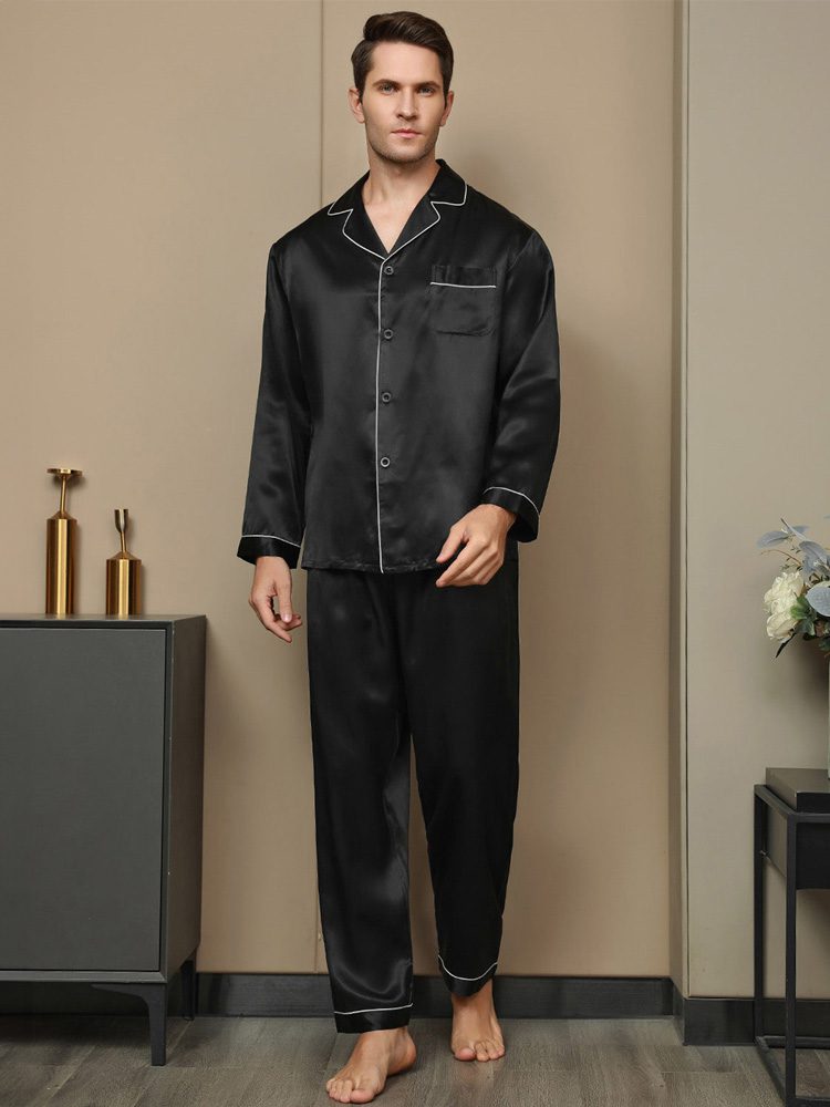 Пользовательские 100 шелковые пижамы черный шелк пижамы