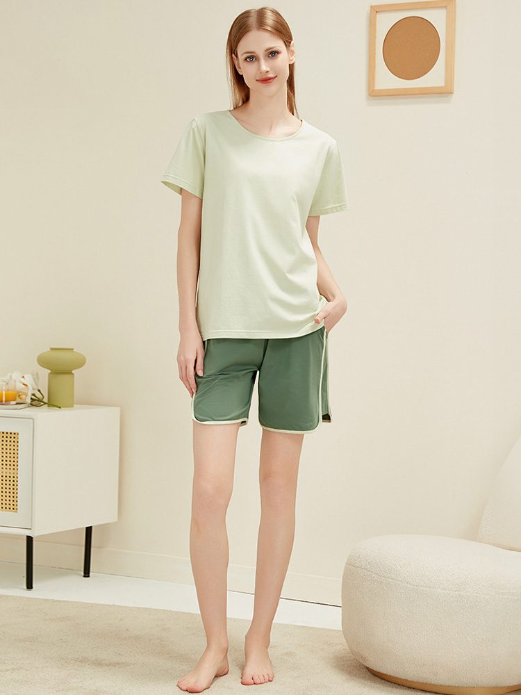 Conjunto de pijama de punto corto para mujer de algodón 100% personalizado