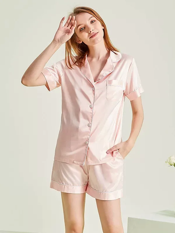 Pink short sleeve sexy pajamas for women