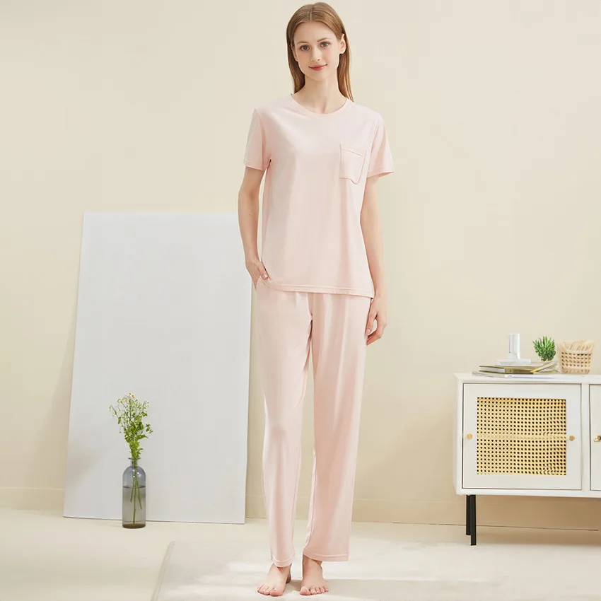loungewear rosa de manga corta para mujer