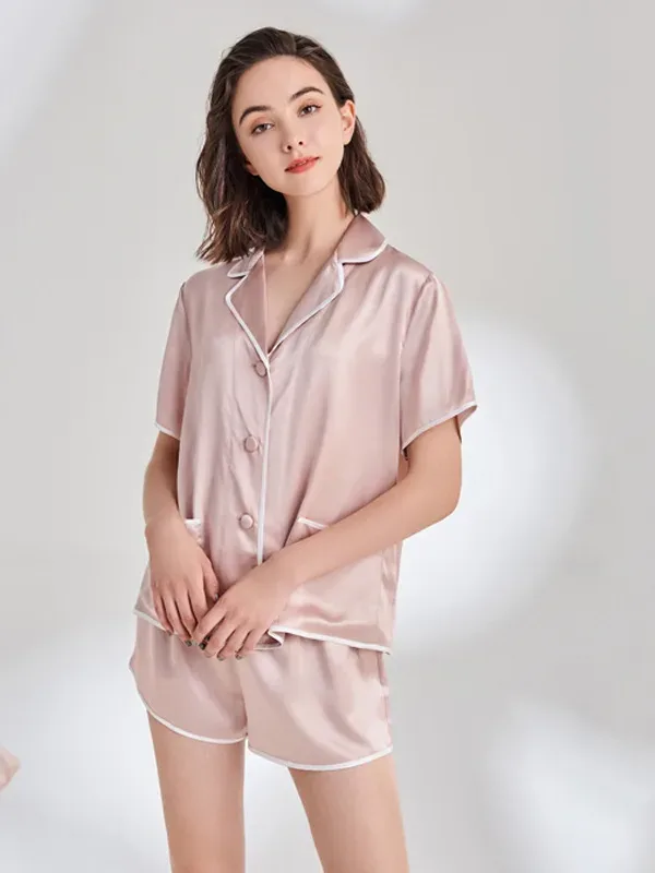 100 silk women's silk pajama set short sleeve shorts