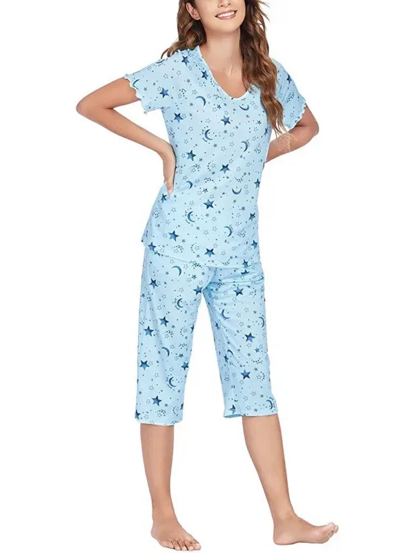 women's casual home printed pajamas set