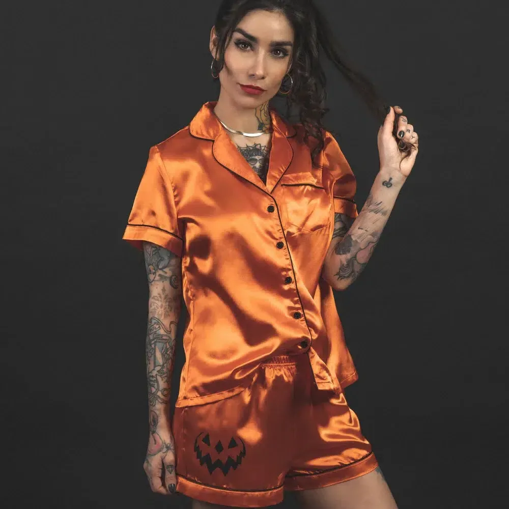Orange short sleeve matching halloween pajamas