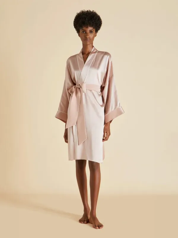 Pink satin robe for women