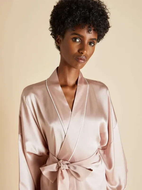 Pink silk robe for women