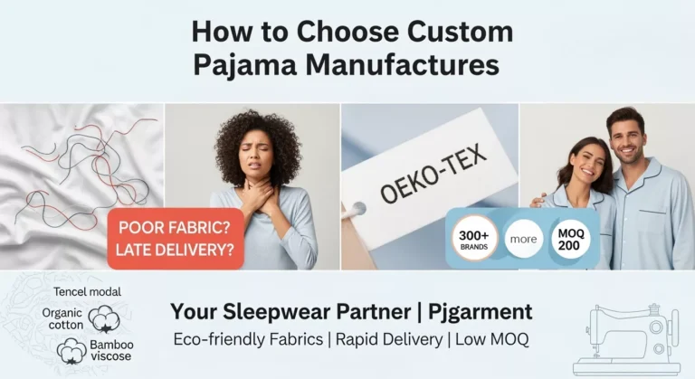 Custom Pajama Manufacturers Pjgarment offers eco friendly fabrics, rapid delivery, low MOQ, and quality assurance