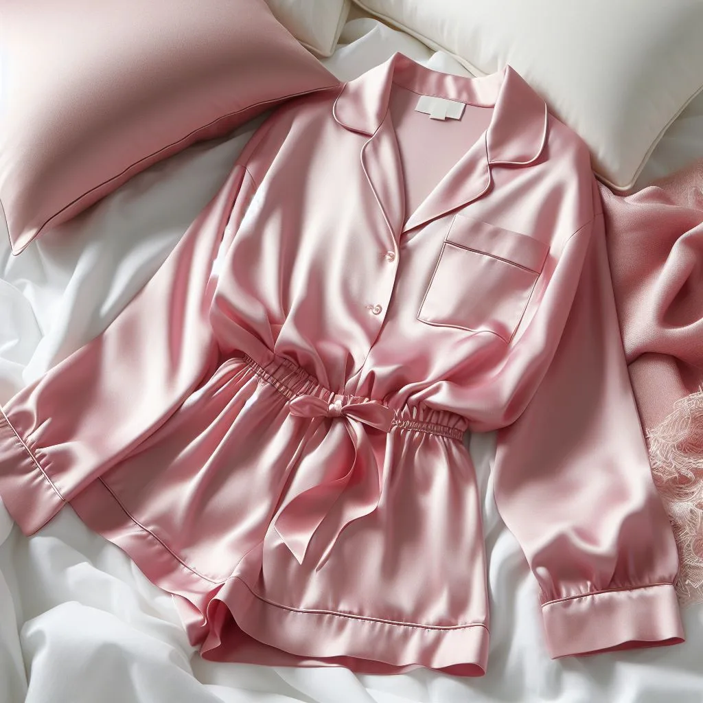 Ροζ μεταξωτές πιτζάμες