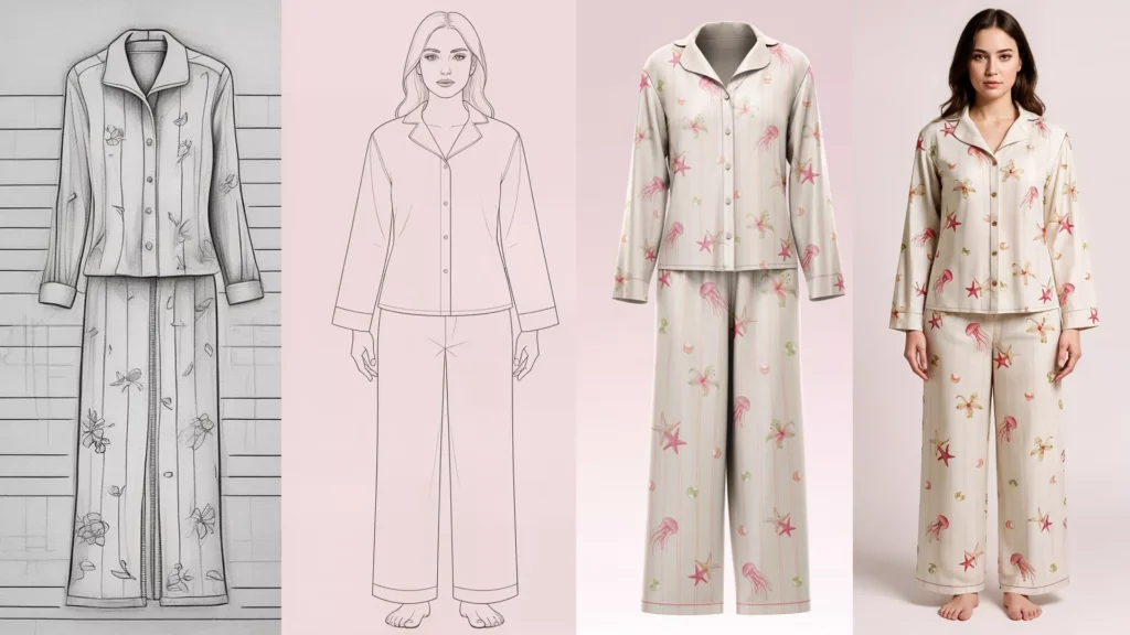 How to Choose the Best Custom Pajama Manufacturers: Key Factors and Tips for Quality Sleepwear 16 Women's pajama design process
