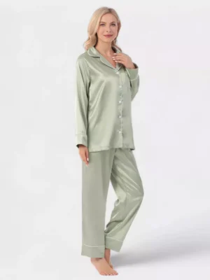 green silk pajamas