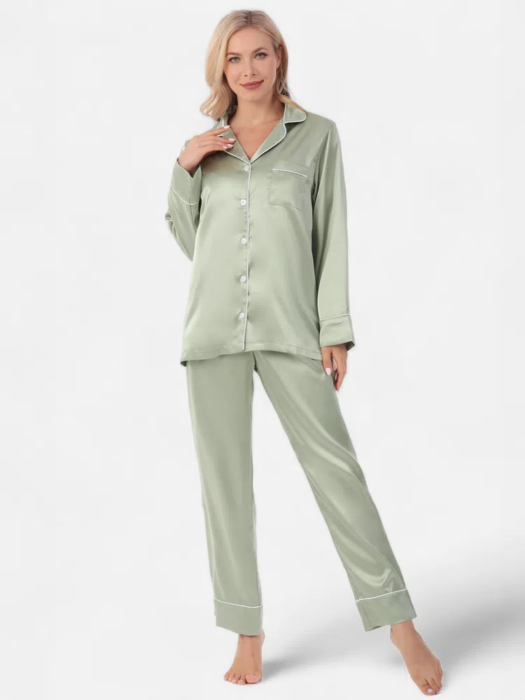 green silk pajamas