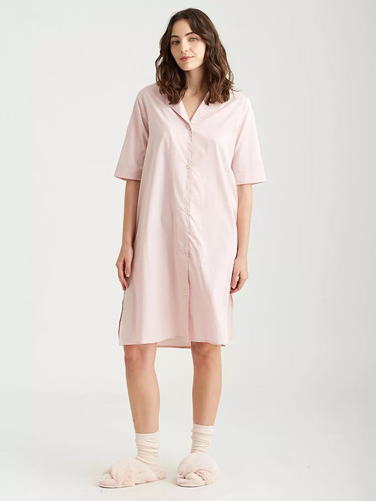 Camisa de noite de bambu personalizada camisa de noite de botão rosa para mulher