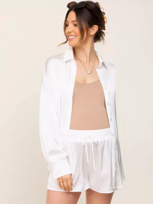 Шелковый белый пижамный комплект