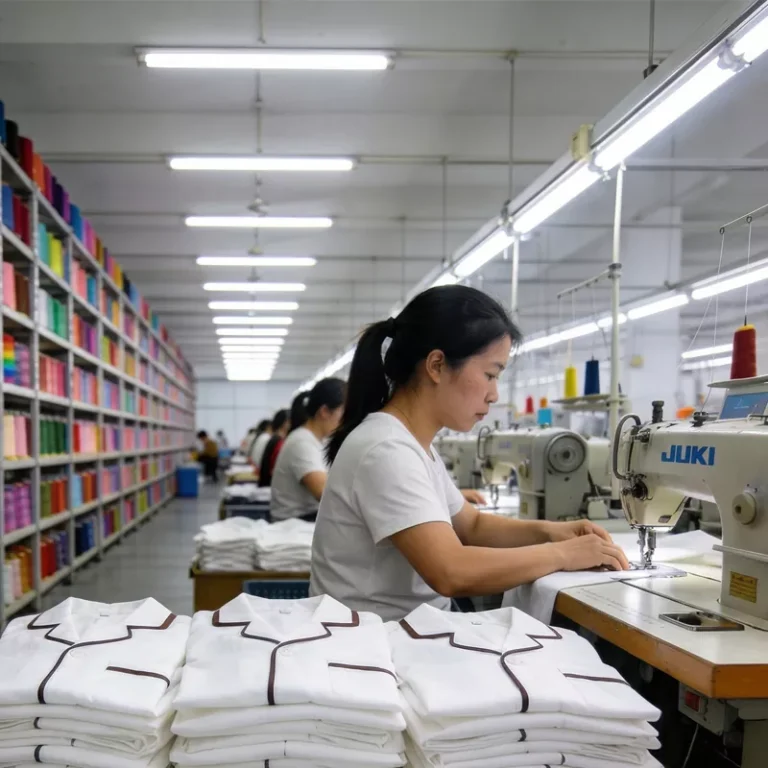 Fabrikhalle zur Herstellung von Schlafanzügen mit Nähmaschinen PJGarment