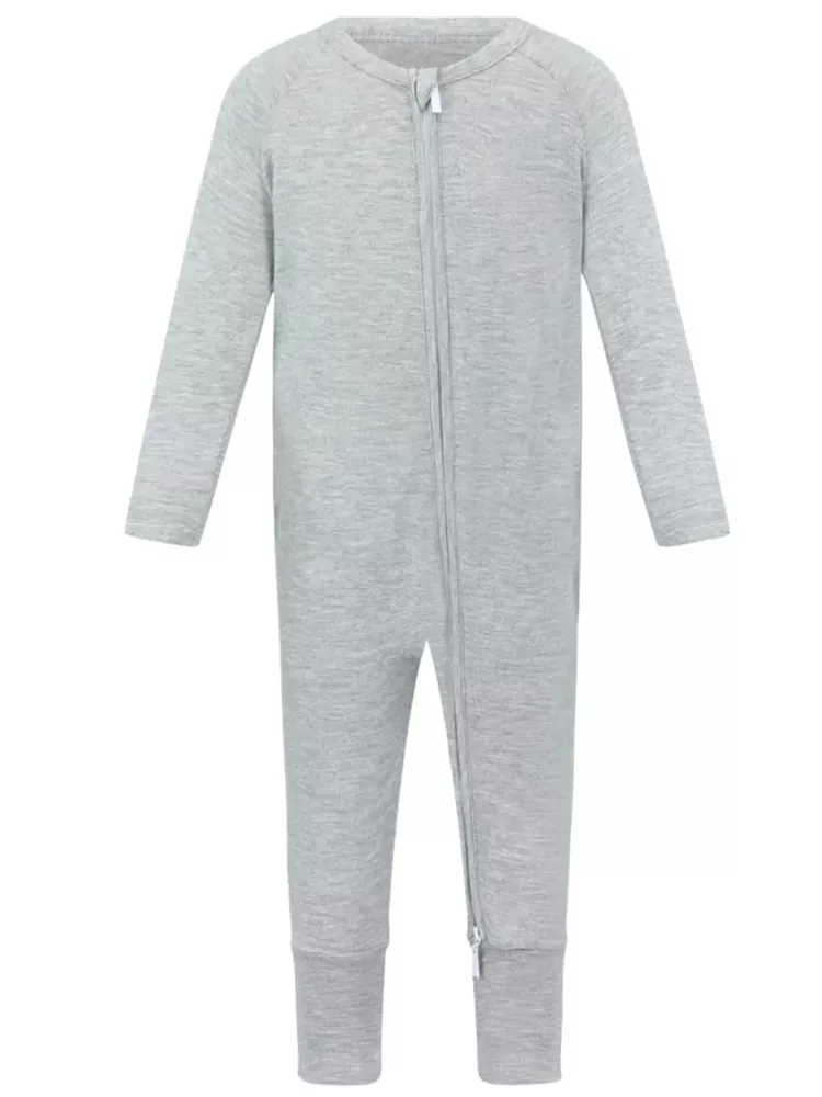 Blank heather grey soft bamboo baby onesie bodysuit manufactured for custom brands