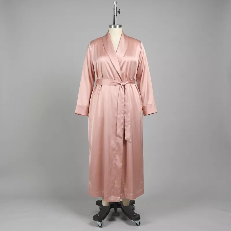 Custom plus size women's long robe manufactured for private label loungewear brands.