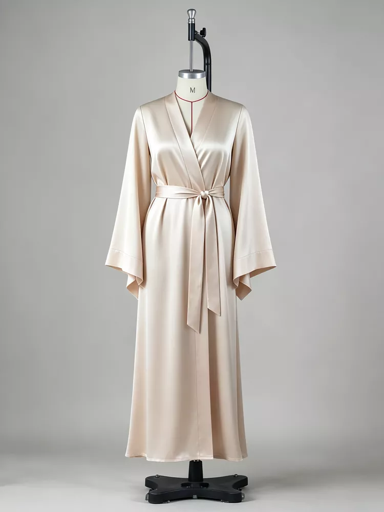 Champagne silk wrap robe and kimono styles manufactured by PJGarment OEM factory