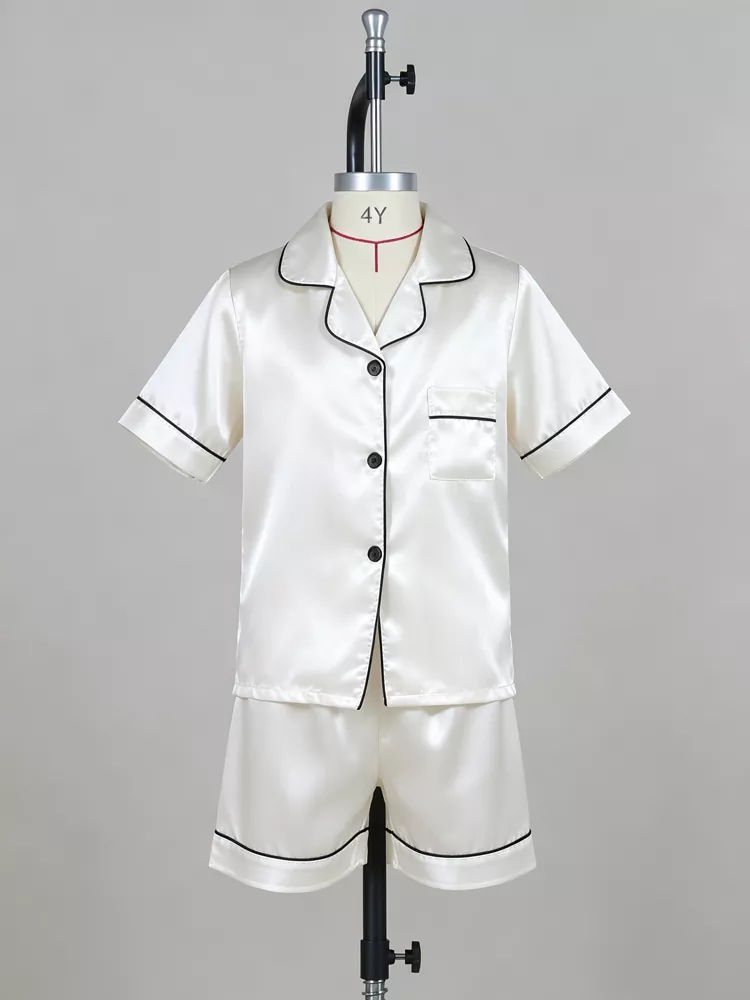 White kids silk pajama set manufactured at PJGarment OEKO-TEX certified factory